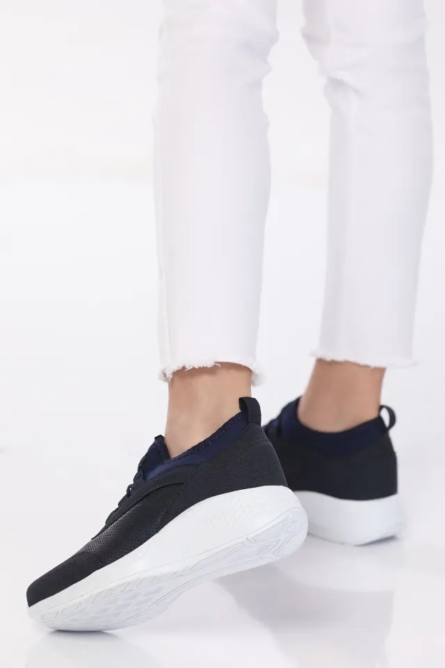 Kadın Lastik Bağcıklı Micro Fiber Günlük Spor Ayakkabı Lacivert