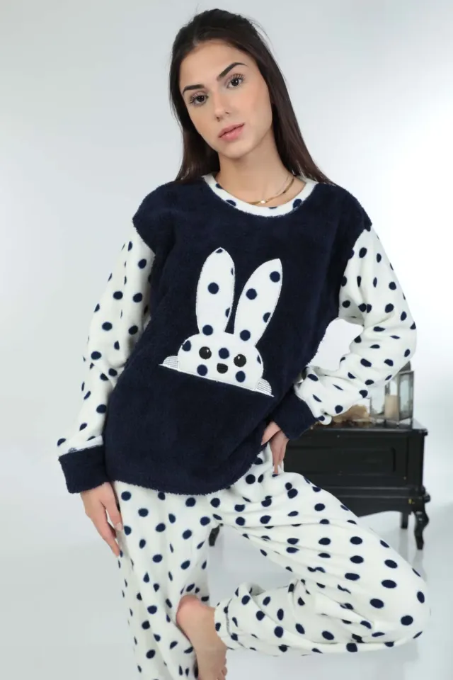 Kadın Peluş Pijama Takımı Lacivert