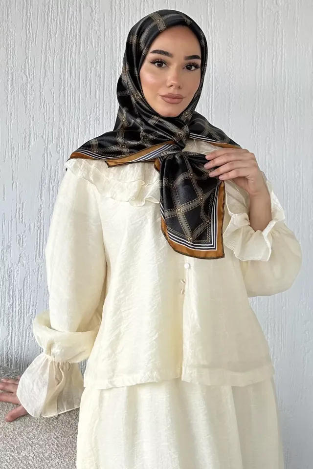 Levidor Kristal Geometrik Desenli Tesettür Eşarp Siyah