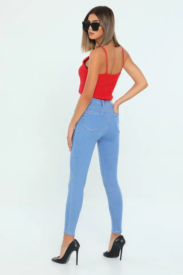 Kadın Likralı Dar Paça Jeans Pantolon Mavi