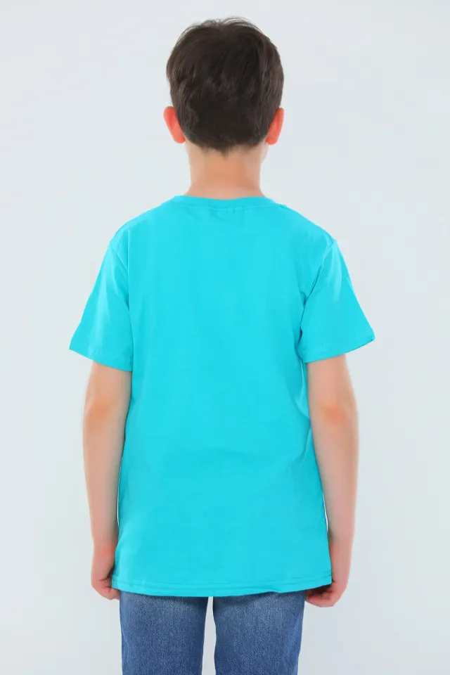 Erkek Çocuk Likralı Bisiklet Yaka Baskılı T-shirt Mint