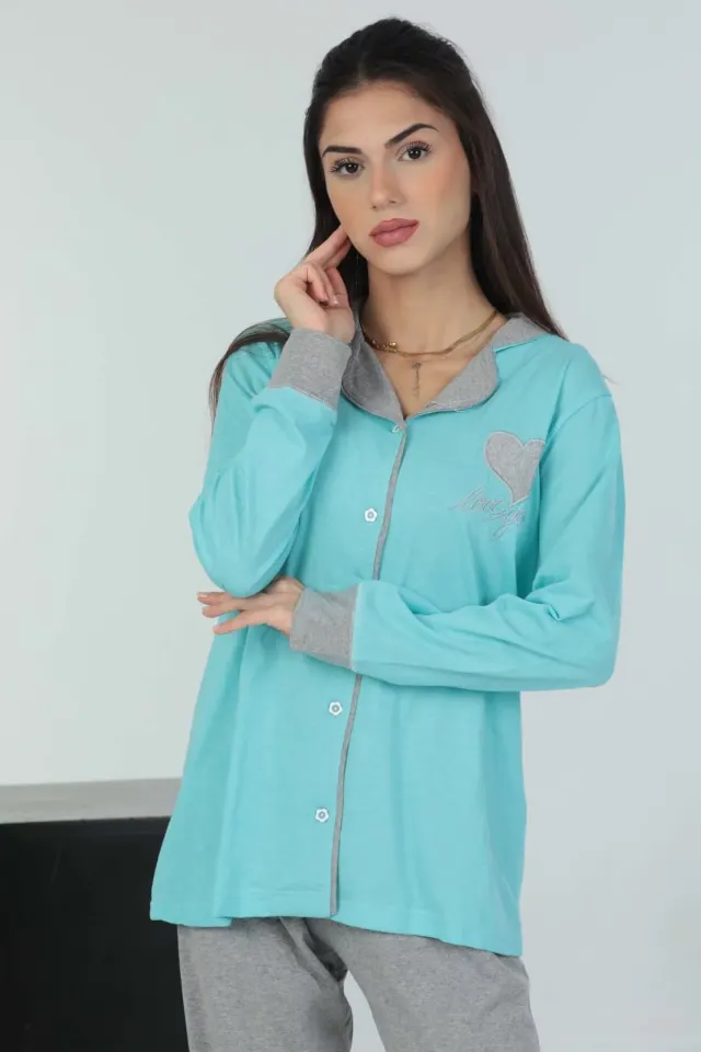 Kadın Ribanalı Pijama Takımı Mint