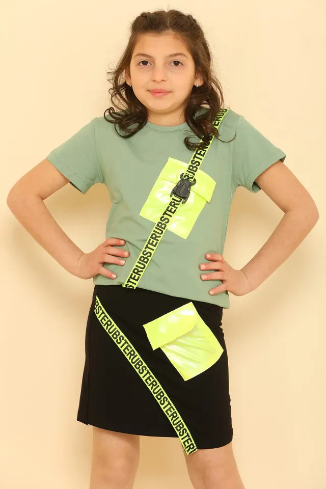 Kız Çocuk Likralı T-shirt Etek İkili Takım Mint