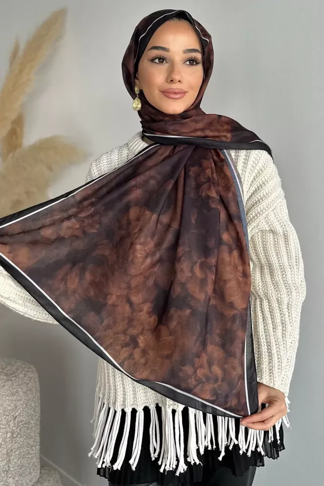 Mismara Desenli Tesettür Şal Siyahcamel