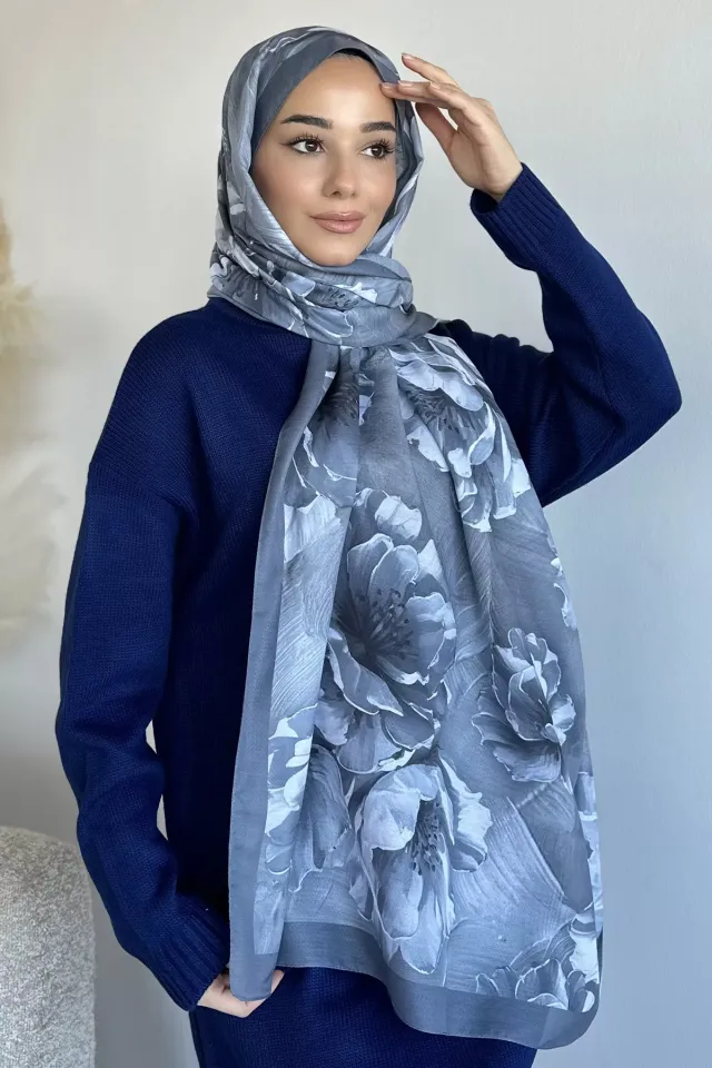 Mismara Tesettür Desenli Şal Füme