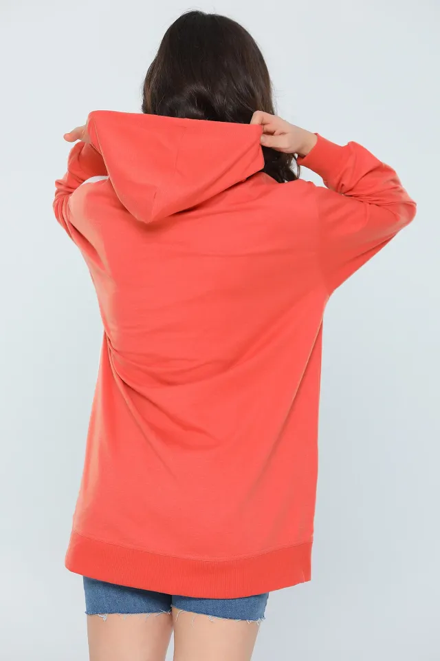 Kadın Oversize Kapüşonlu Renk Bloklu Sweatshirt Nar Çiçeği