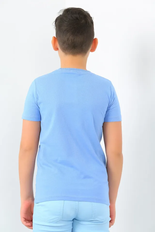 Erkek Çocuk Likralı Baskılı T-shirt Mavi