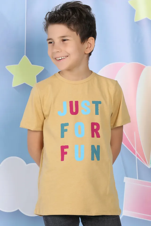 Erkek Çocuk Ön Baskılı T-shirt Hardal
