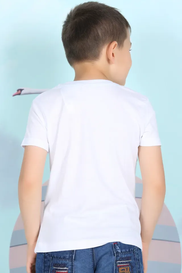 Ön Baskılı Erkek Çocuk T-shirt Beyaz