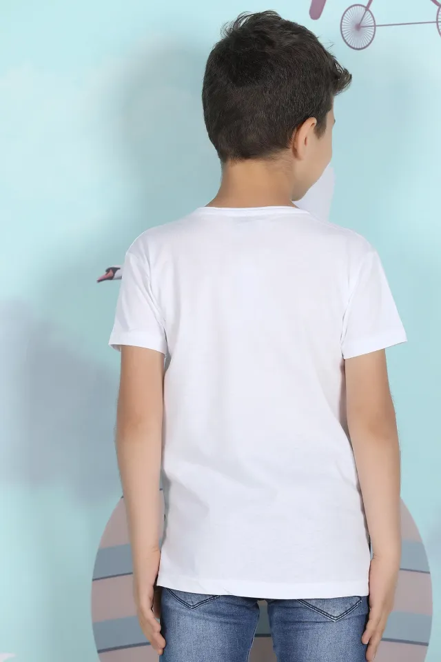 Ön Baskılı Erkek Çocuk T-shirt Beyaz