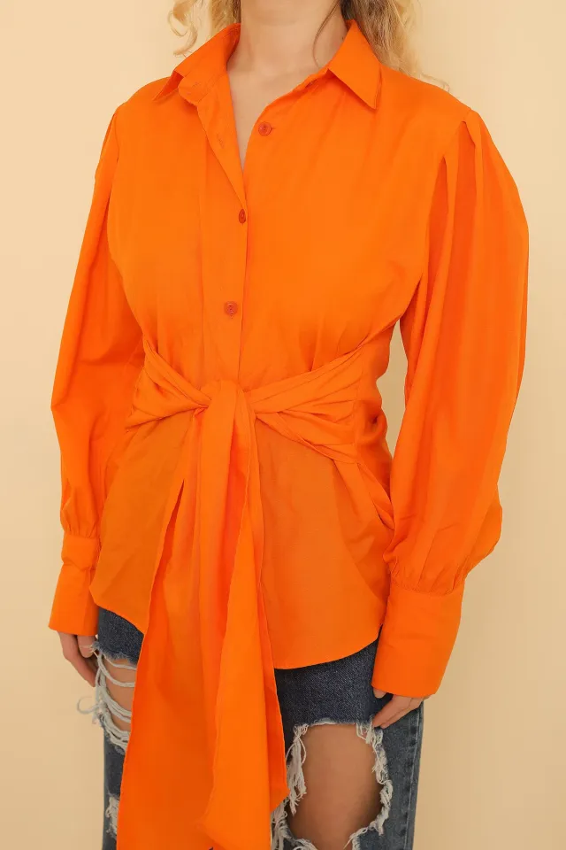Kadın Balon Kol Geniş Manşetli Gömlek Orange