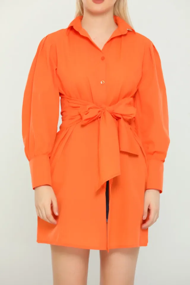 Kadın Balon Kol Geniş Manşetli Gömlek Tunik Orange