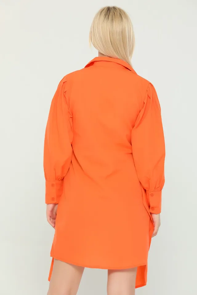 Kadın Balon Kol Geniş Manşetli Gömlek Tunik Orange