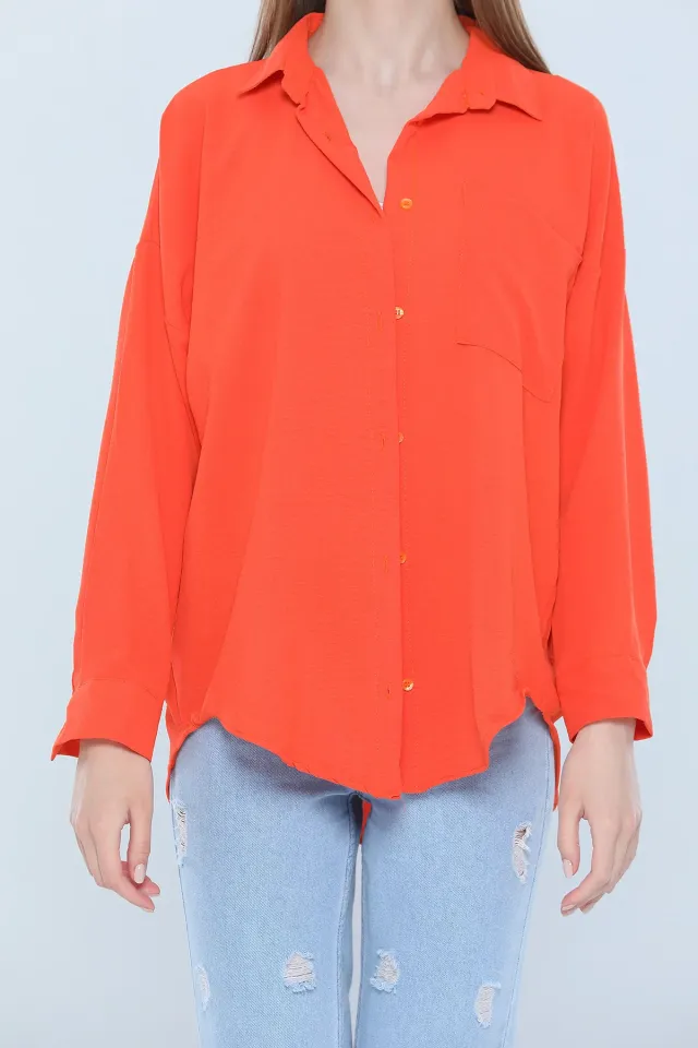 Kadın Cepli Salaş Ayrobin Gömlek Orange