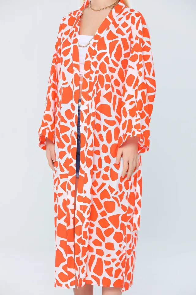 Kadın Truvakar Kol Desenli Kimono Hırka Orange