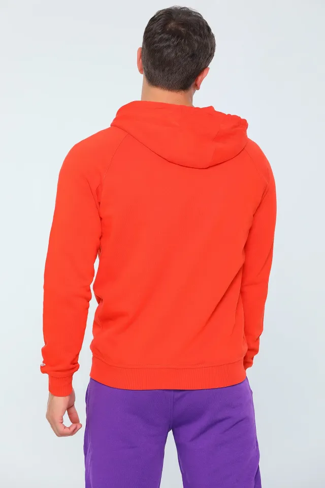 Erkek Kapüşonlu Fermuarlı Şardonlu Sweatshirt Orange