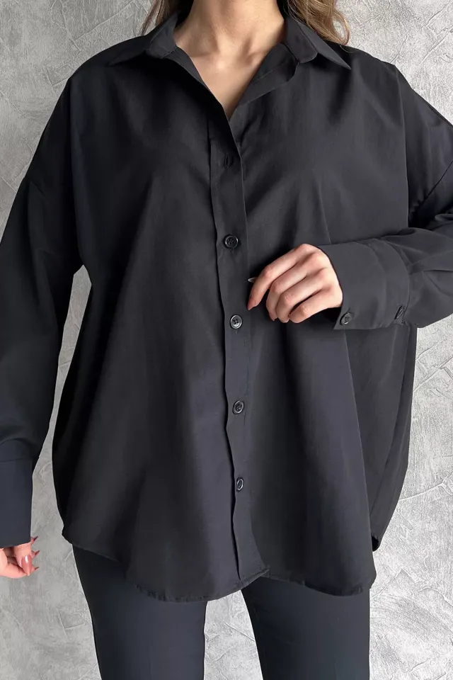 Oversize Basıc Kadın Gömlek Siyah