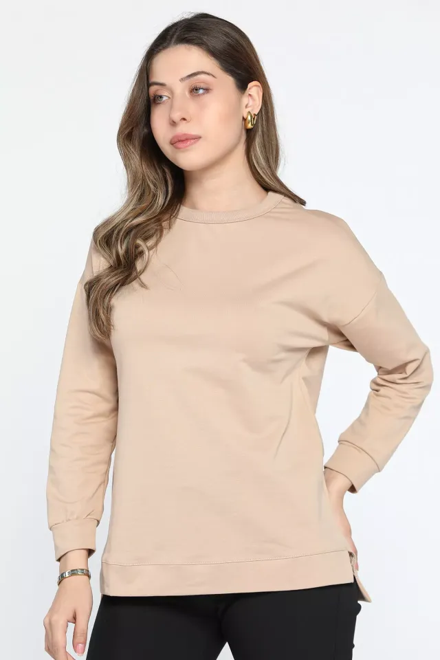 Oversize Kadın Sweatshirt Bej