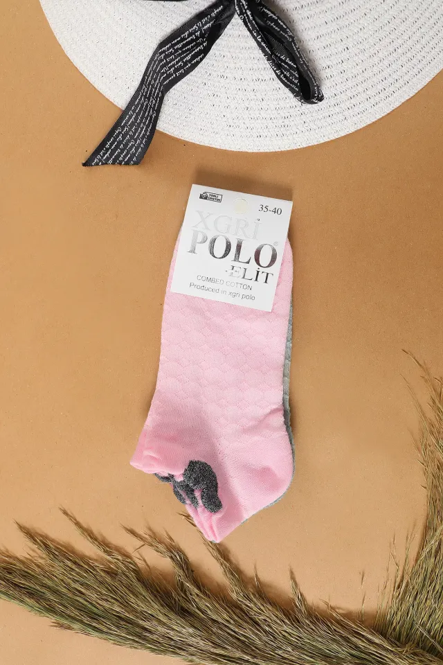 Polo Desenli 2li Kadın Patik Çorap Pembemint