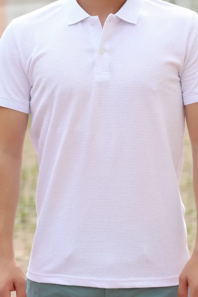 Petek Desenli Erkek T-shirt Beyaz