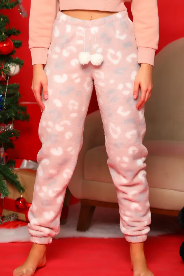 Kadın Welsoft Paça Lastikli Polar Pijama Altı Pudra