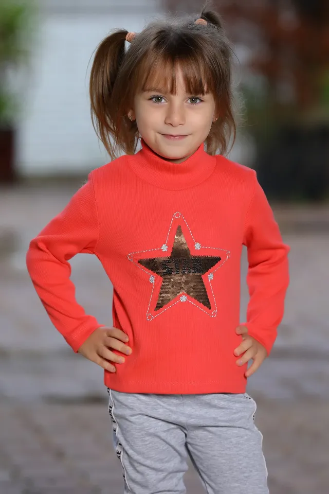 Pul Detaylı Kız Çocuk Sweatshirt Açıknarçiçeği