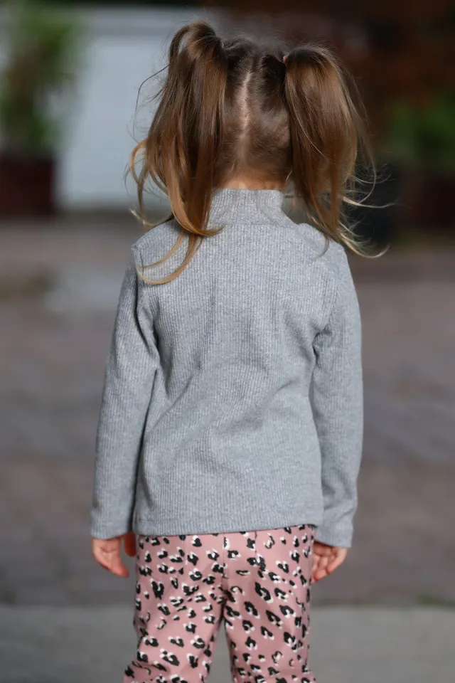 Pul Detaylı Kız Çocuk Sweatshirt Gri