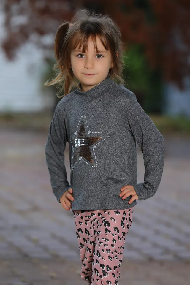 Pul Detaylı Kız Çocuk Sweatshirt Antrasit