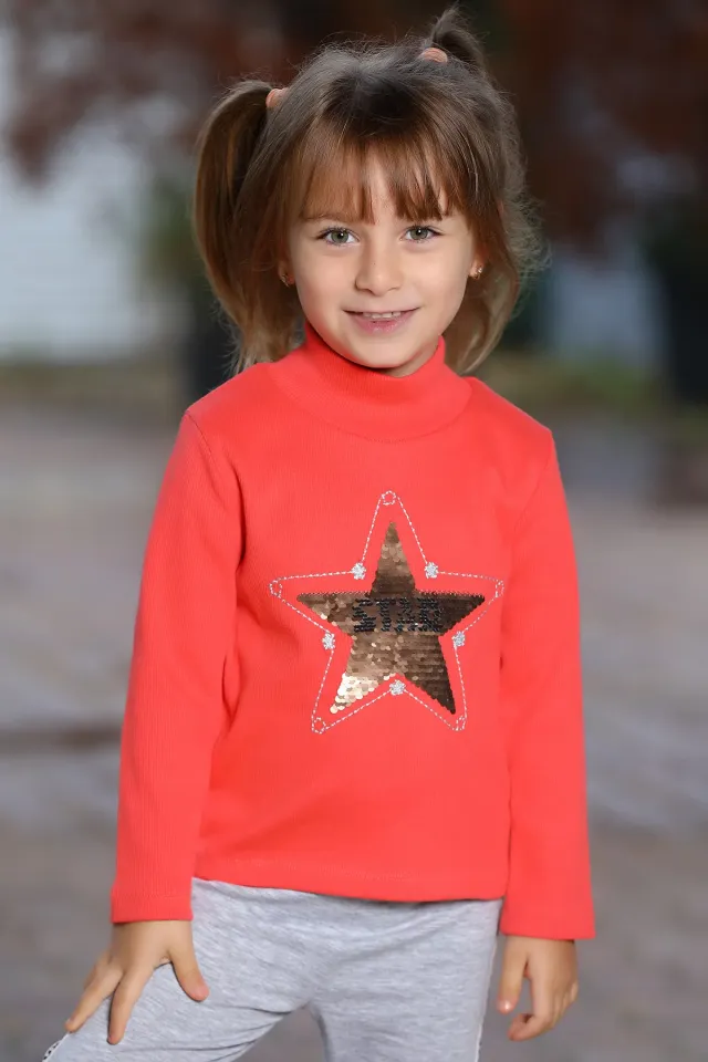 Pul Detaylı Kız Çocuk Sweatshirt Açıknarçiçeği