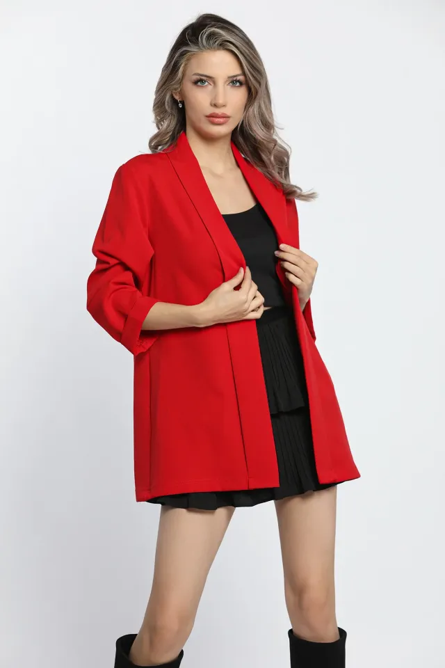 Kol Ucu Katlamalı Kadın Ceket Kırmızı