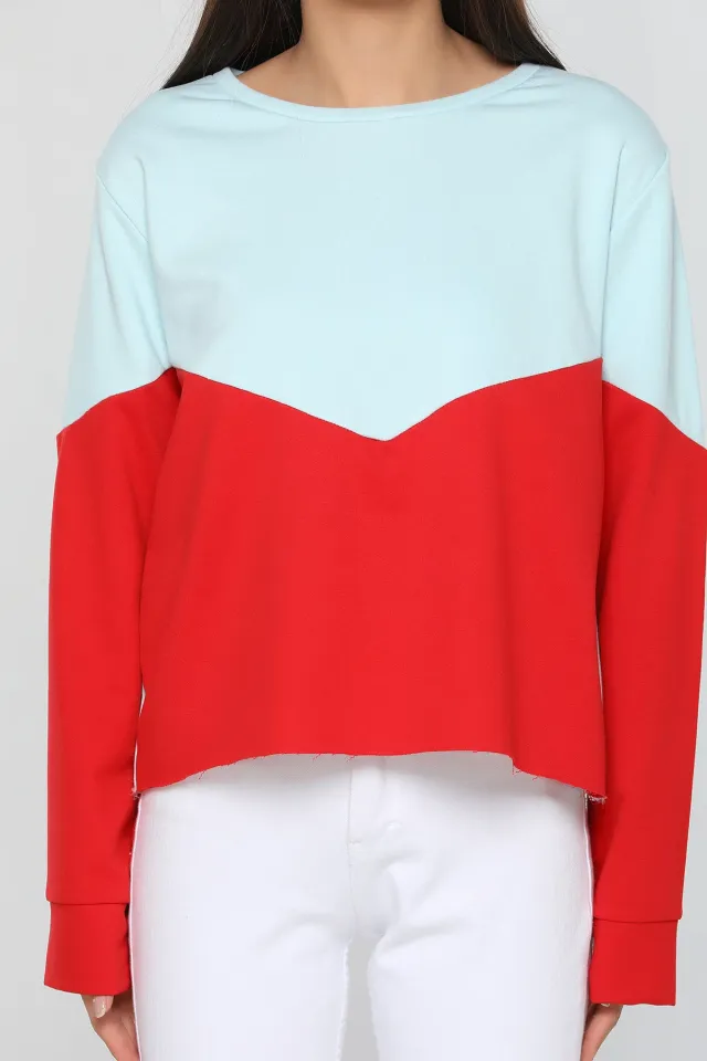 Renk Blokulu Kadın Sweatshirt Açıkmint