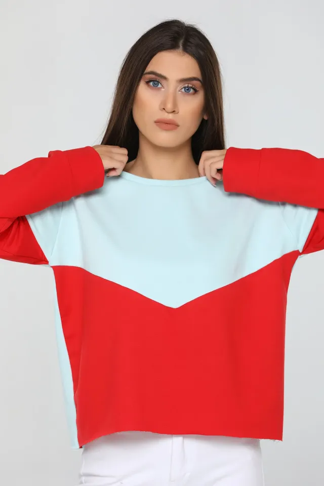 Renk Blokulu Kadın Sweatshirt Açıkmint