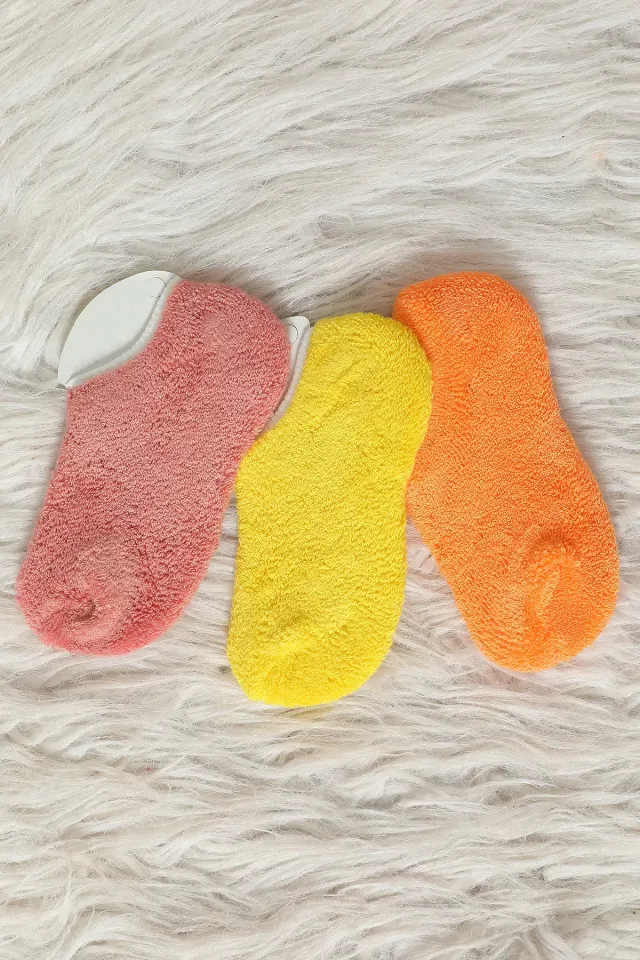 Xgripolo Kız Çocuk 3'lü Ters Havlu Çorap Renkli