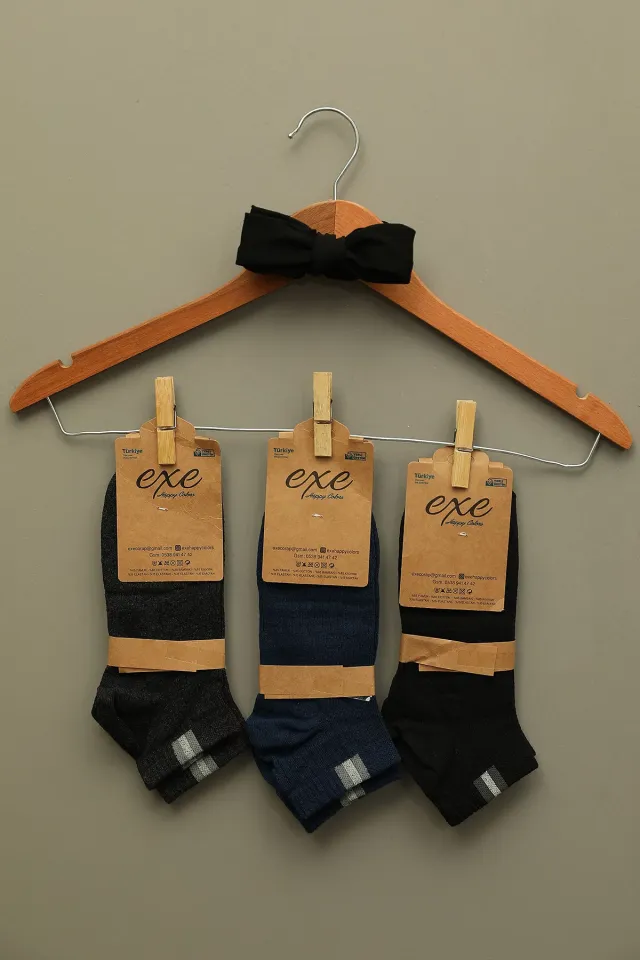 Ünlü Erkek 3 Lü Patik Çorap (41-44 Numara Uyumludur) Renkli