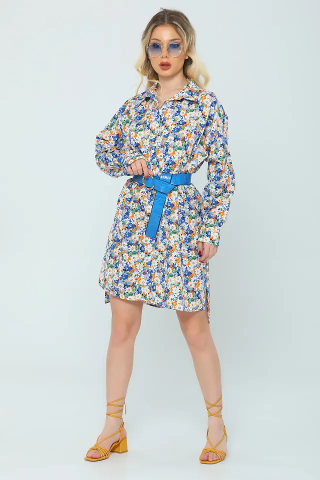 Kadın Retro Çiçek Baskılı Gömlek Tunik Saksorange