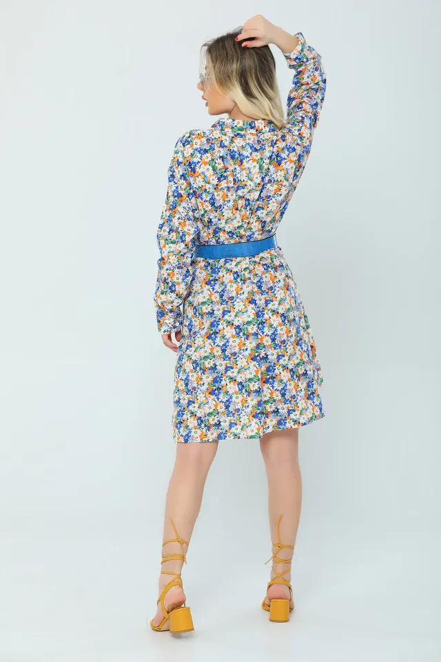 Kadın Retro Çiçek Baskılı Gömlek Tunik Saksorange