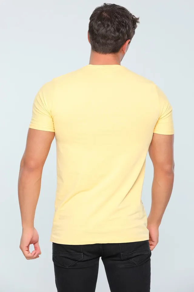 Erkek Likralı Bisiklet Yaka Slim Fit T-shirt Sarı