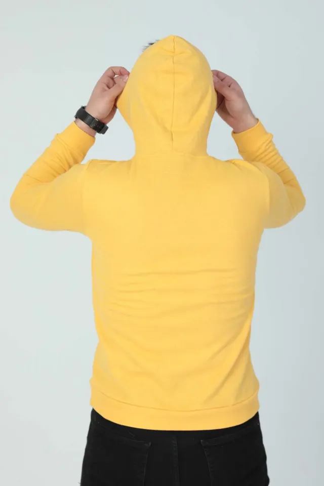 Erkek 2 İp Şardonlu Kapüşonlu Kanguru Cep Sweatshirt Sarı