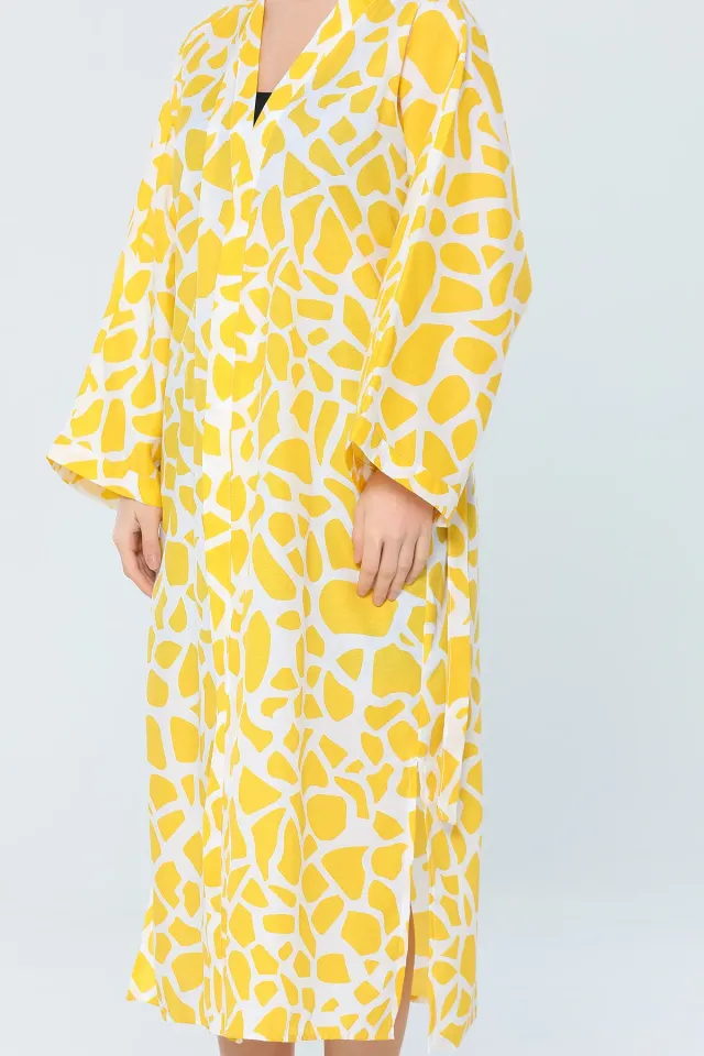 Kadın Truvakar Kol Desenli Kimono Hırka Sarı