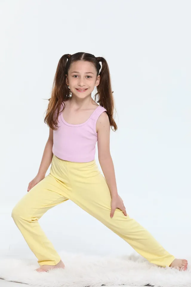 Kız Çocuk Likralı Pijama Altı Sarı