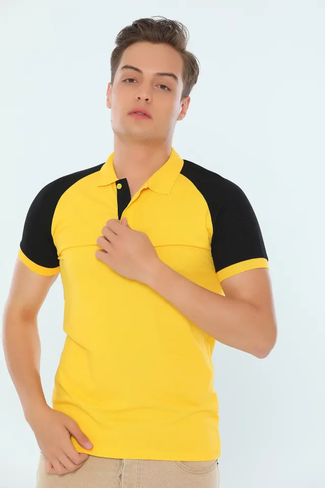 Polo Yaka Slim Fit Erkek T-shirt Sarı