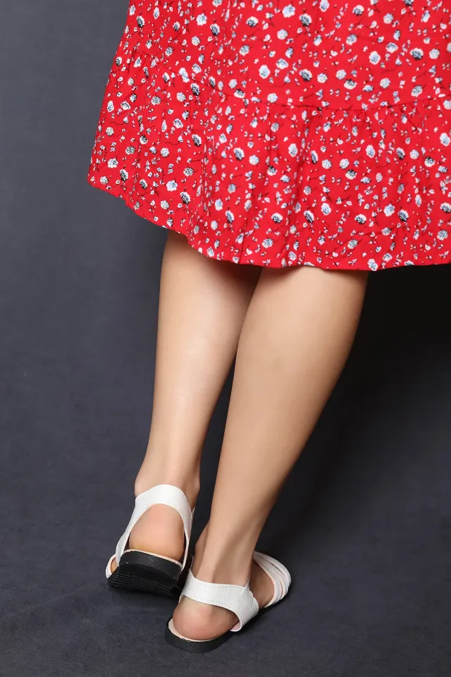 Şeritli Kadın Sandalet Beyaz
