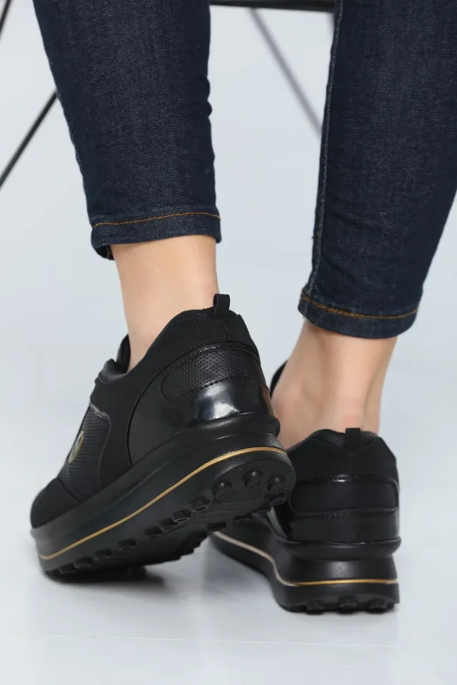 Kadın Yüksek Taban Bağcıklı Günlük Spor Ayakkabı Siyah