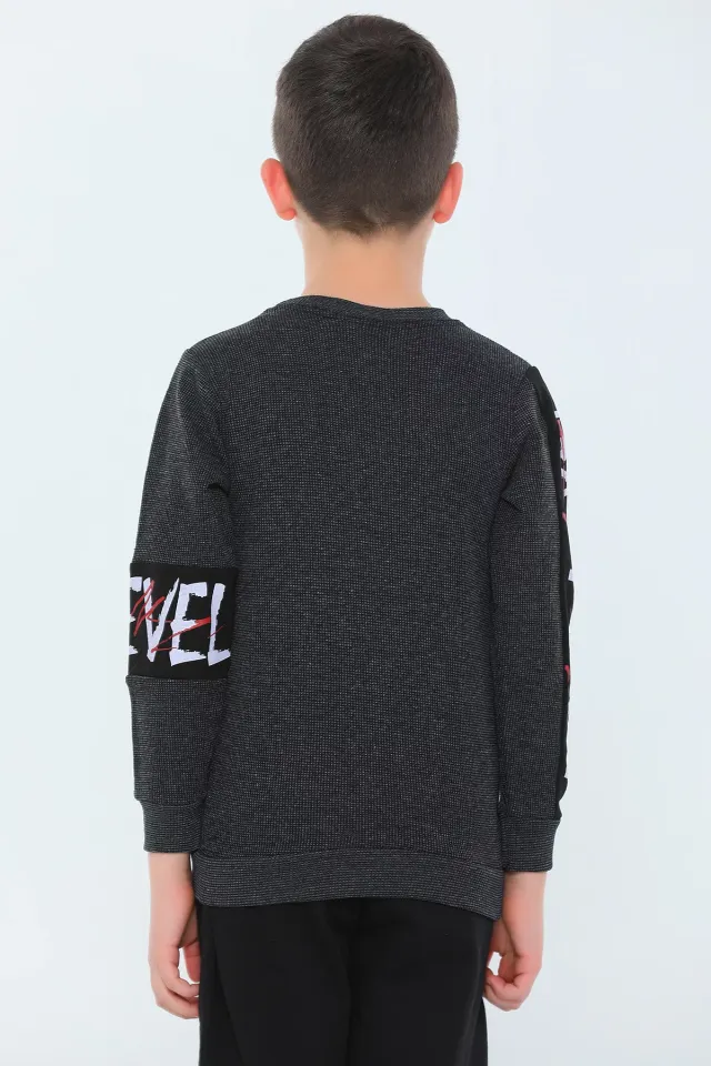 Erkek Çocuk Bisiklet Yaka Şardonlu Baskılı Sweatshirt Siyah