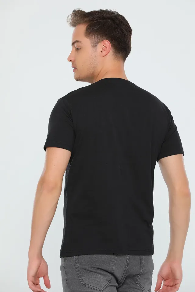 Erkek Likralı Black Baskılı T-shirt Siyah