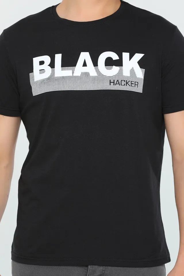 Erkek Likralı Black Baskılı T-shirt Siyah