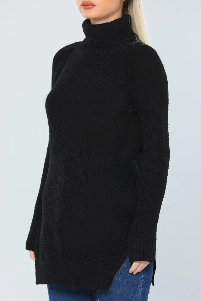 Boğazlı Örme Kadın Triko Tunik Siyah