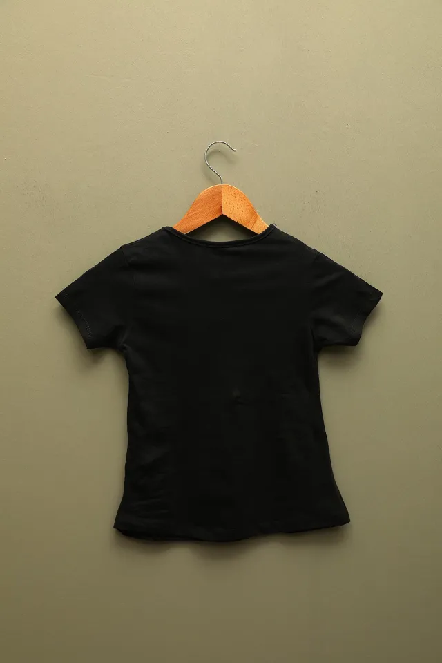 Erkek Çocuk Bisiklet Yaka Baskılı T-shirt Siyah