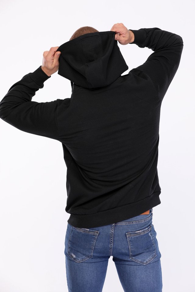 Erkek Kapüşonlu Fermuarlı Sweatshirt Siyah