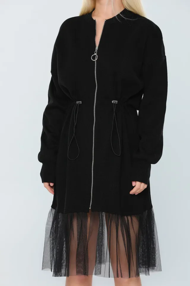 Kadın Lıkralı Fermuarlı Triko Elbise Siyah